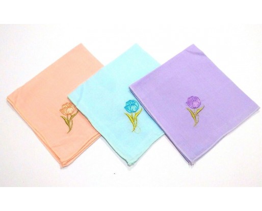 Set of 3 Ladies Women's Floral Flower Cotton Handkerchief Hankies - 9" x 9" - 18